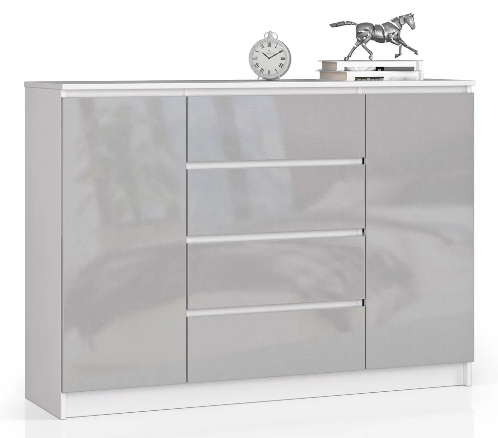 Komoda do salonu z gładkim frontem biała + metalik połysk E6-C47