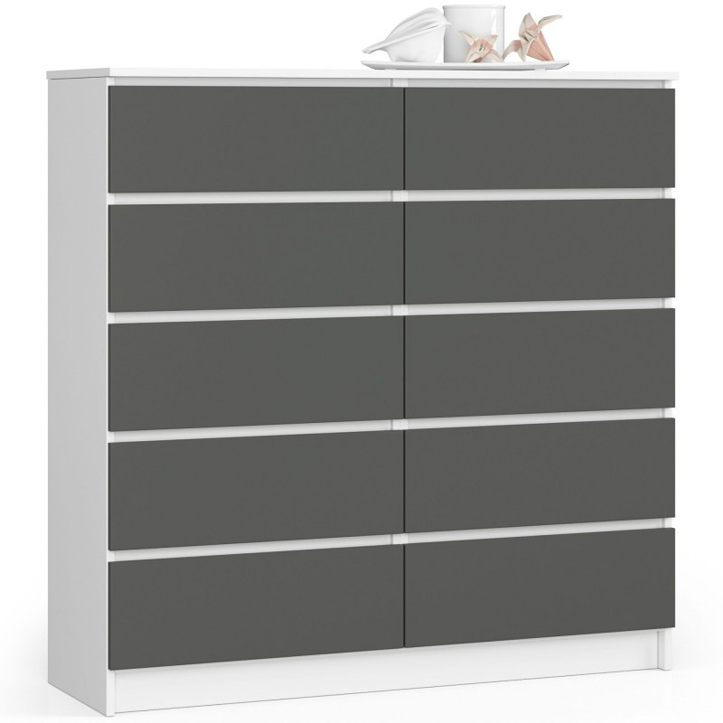 Komoda z szufladami do sypialni biała + grafit Fiorino 8X