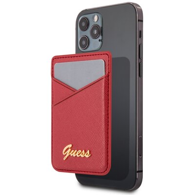 Guess Wallet Card Slot GUWMSSASLBK MagSafe Saffiano czerwony GUWMSSASLRE
