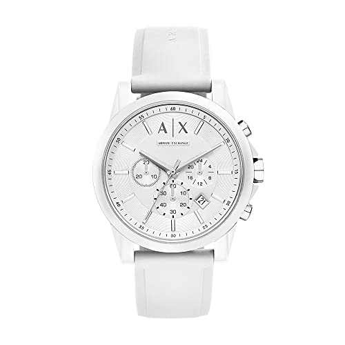 Armani Exchange Exchange Męski chronograf, silikonowy zegarek, rozmiar obudowy 44 mm, biały, Pasek