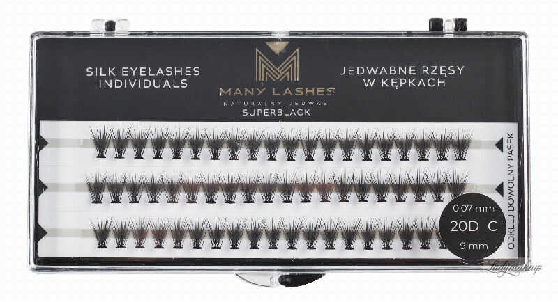 Many Beauty - Many Lashes - Super Black Silk Eyelashes Individual - Jedwabne rzęsy w kępkach - 20D - C-9mm