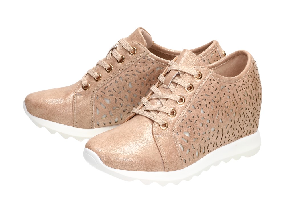 JEZZI Beżowe botki damskie sneakersy ASA170-3 -