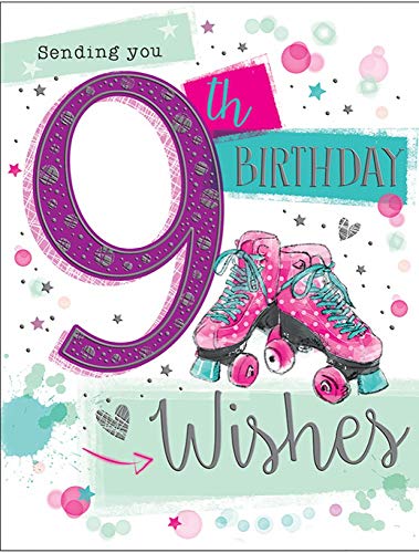 Dziewczyna wiek 9 wysłanie Ci 9 urodziny kartka z życzeniami - wrotki