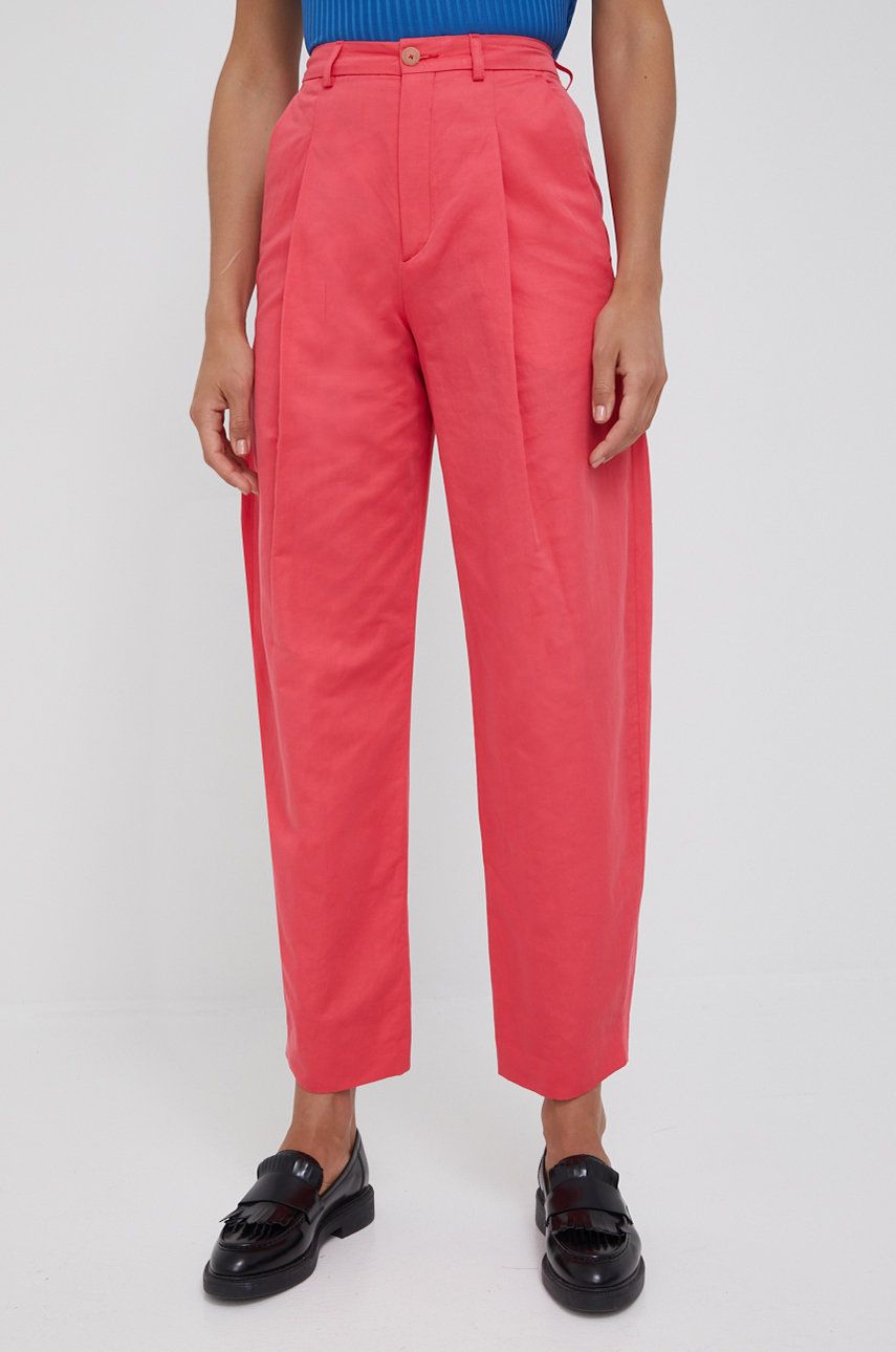 Drykorn spodnie bawełniane Accept damskie kolor różowy szerokie high waist Drykorn
