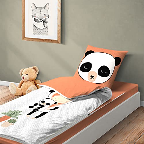 Caradou Pościel dziecięca Miss Panda 4-częściowa z kołdra, 90 x 190 cm, bawełna, pomarańczowa