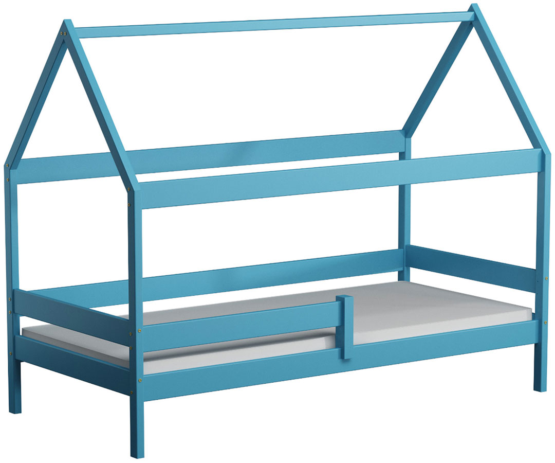 Niebieskie sosnowe łóżko domek z materacem Petit 3X 190x80 cm