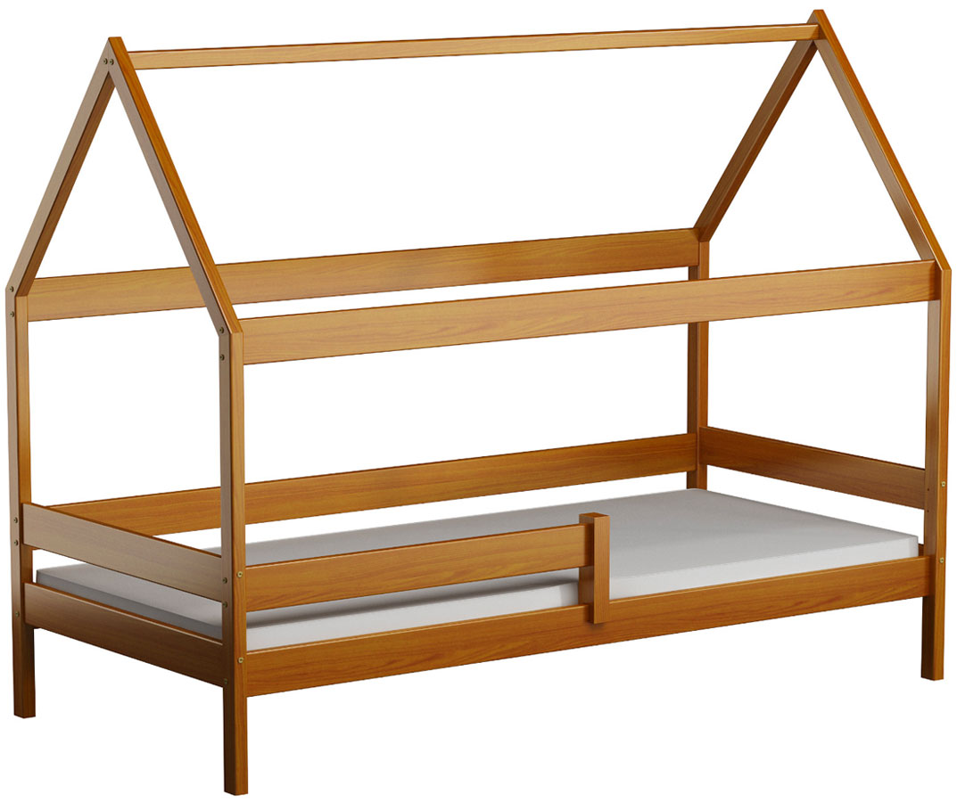 Drewniane łóżko z barierką i materacem olcha Petit 3X 190x80 cm