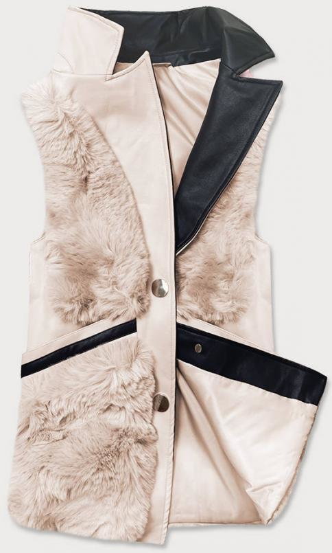 ELEGANCKA KAMIZELKA EKOSKÓRA I FUTRO KREMOWA (BR9593-46) - S'WEST