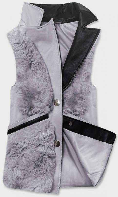 ELEGANCKA KAMIZELKA EKOSKÓRA I FUTRO SZARA (BR9593-102) - S'WEST