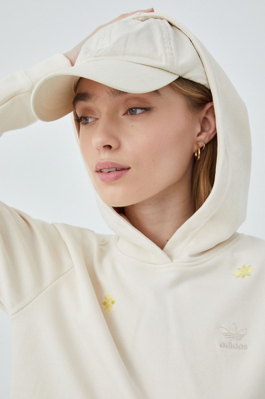 Adidas Originals Originals bluza bawełniana damska kolor beżowy z kapturem z aplikacją