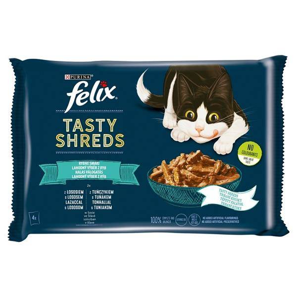 FELIX Tasty Shreds  mokra karma dla kota z łososiem i tuńczykiem w sosie 4x80g
