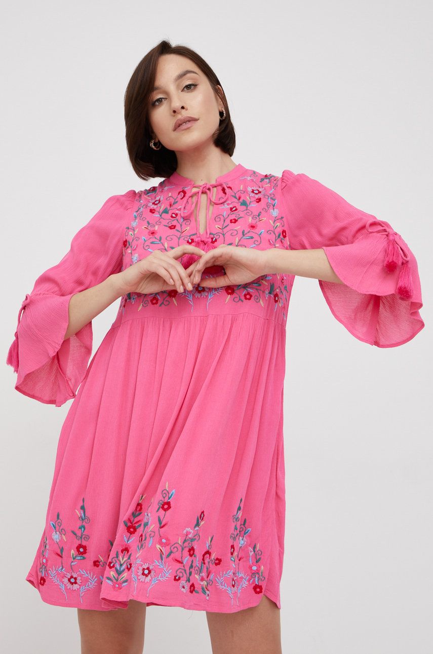Sukienki - Y.A.S sukienka kolor różowy mini rozkloszowana - grafika 1