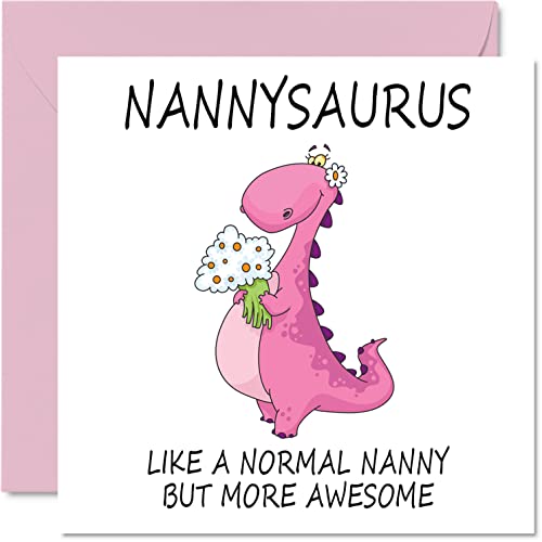 Kartki urodzinowe dla niani - nianizaurus - kartka na Dzień Matki od wnuczki wnuka, Happy Birthday Nanny, Babcia Dinozaur, 145 mm x 145 mm sezonowe kartki okolicznościowe dla niania