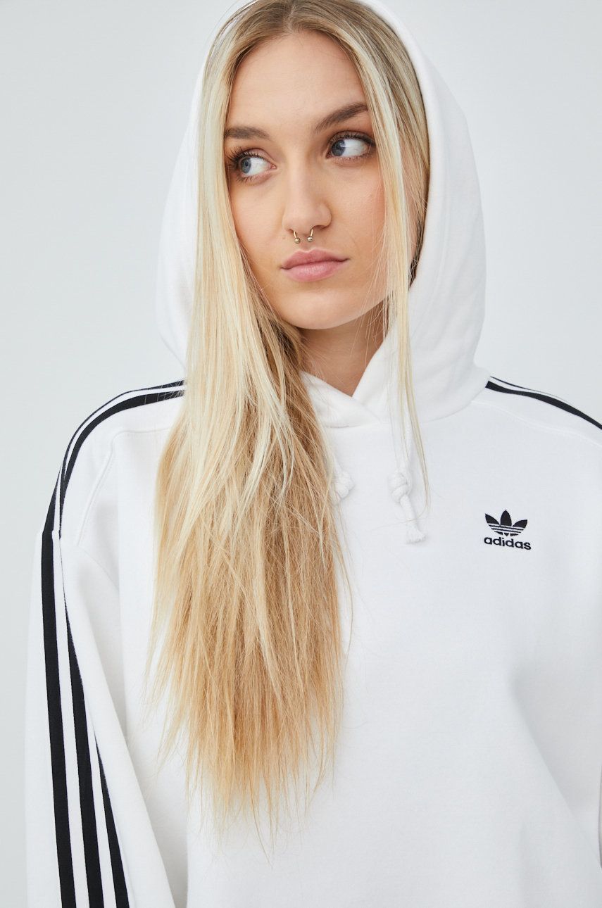 Adidas Originals Originals bluza damska kolor biały z kapturem z aplikacją