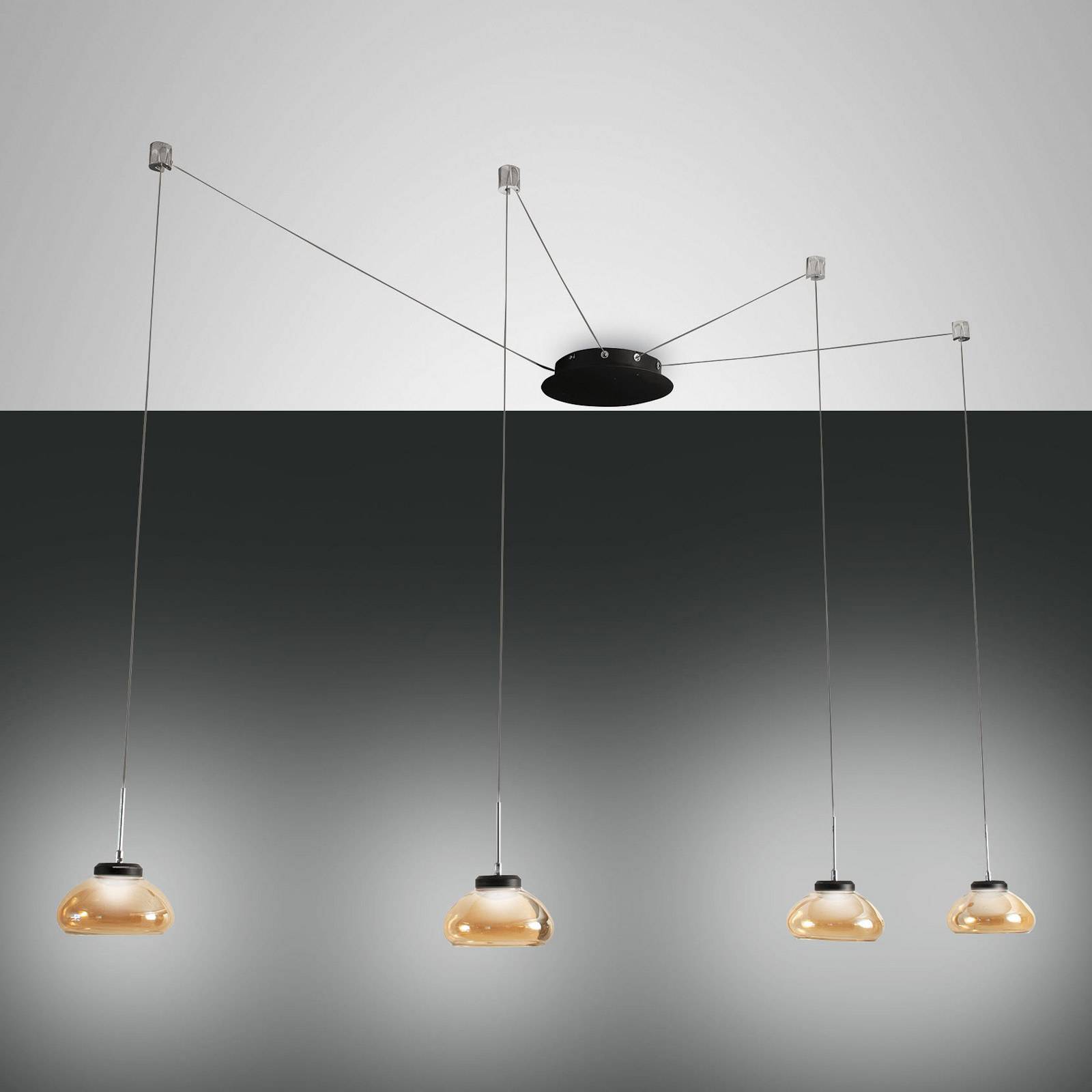 Fabas Luce Żyrandol LED Arabella, 4-pkt. czarny/bursztyn