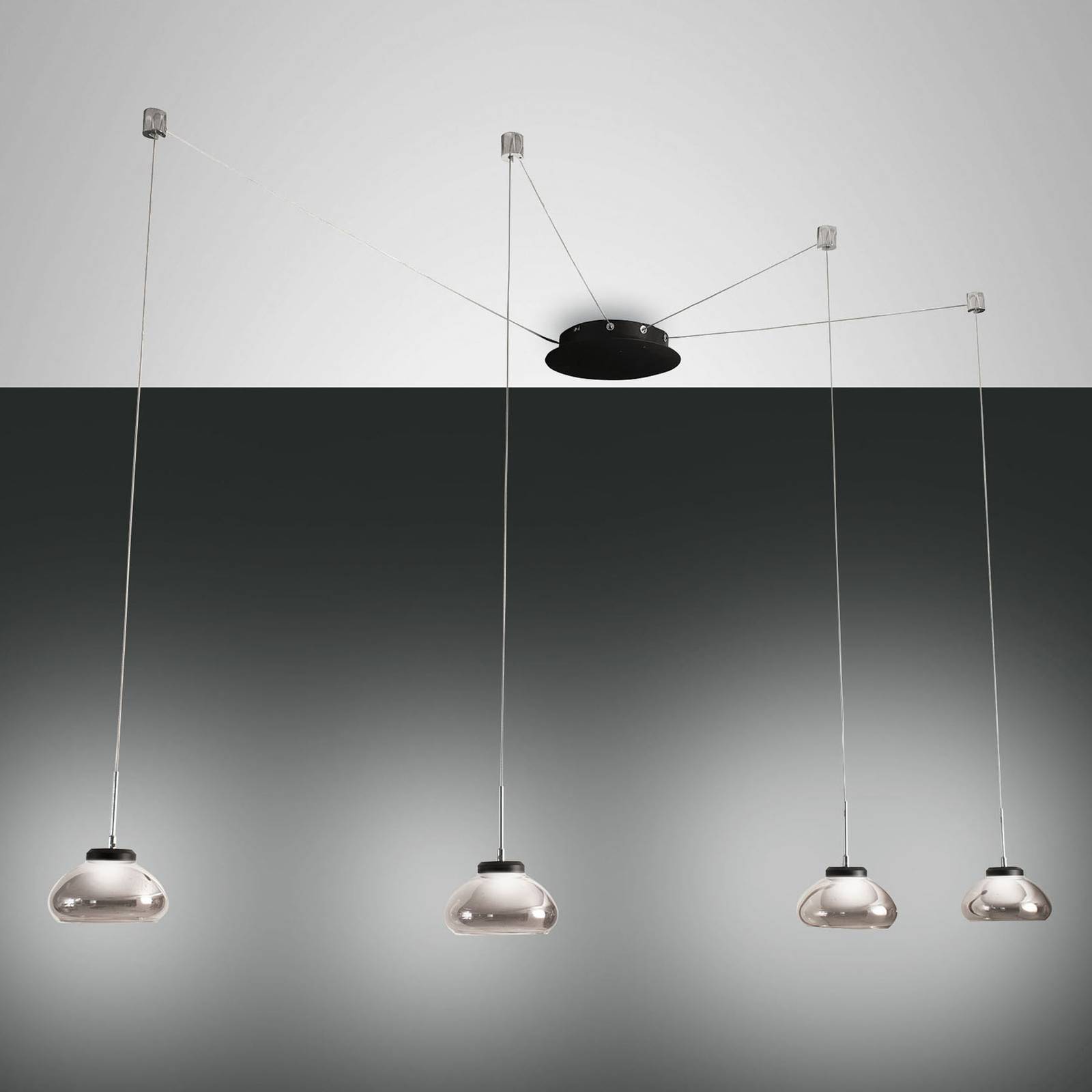 Fabas Luce Żyrandol LED Arabella, 4-pkt. szary/bursztyn