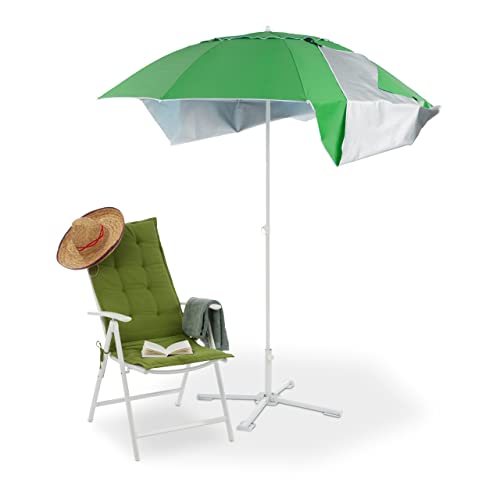 Relaxdays Parasol przeciwsłoneczny, muszla plażowa, z ostrzem do wbijania w ziemię, torba, ochrona UV 50, wys. x śr.: 210 x 175 cm, parasol plażowy 2 w 1, zielony