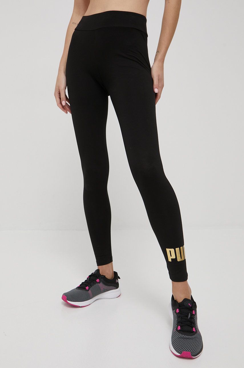 Puma legginsy Essentials+ Metallic 848307 damskie kolor czarny z nadrukiem