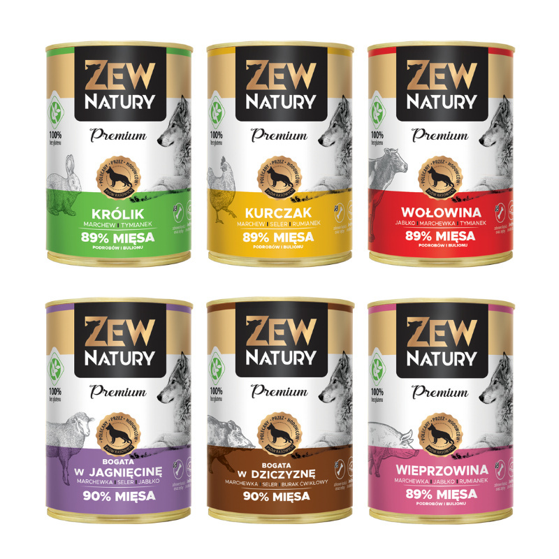 ZEW NATURY 89% mięsa mix smaków 6 x 400g PAKIET