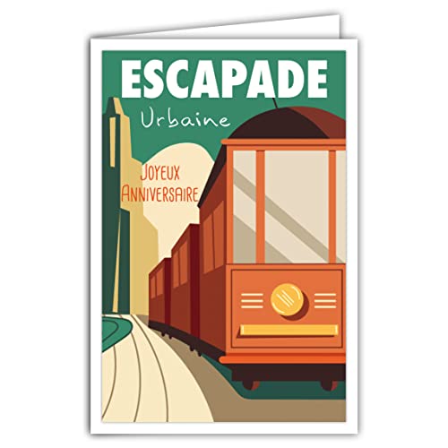 Afie 69-4328 Karta Happy Birthday z kopertą - plakat mini plakat w formacie 17x11,5cm - Ucieczka miejska Tramways Miasto stolica podróży Roadtrip Retro Vintage