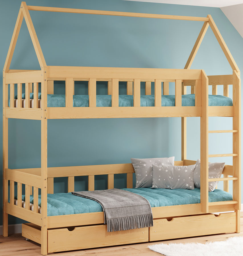 Drewniane łóżko piętrowe przypominające domek sosna Gigi 4X 180x80 cm