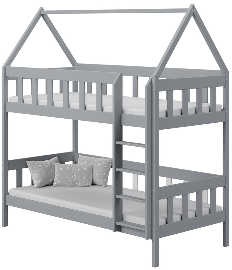 Szare piętrowe łóżko dziecięce dwuosobowe Gigi 3X 200x90 cm
