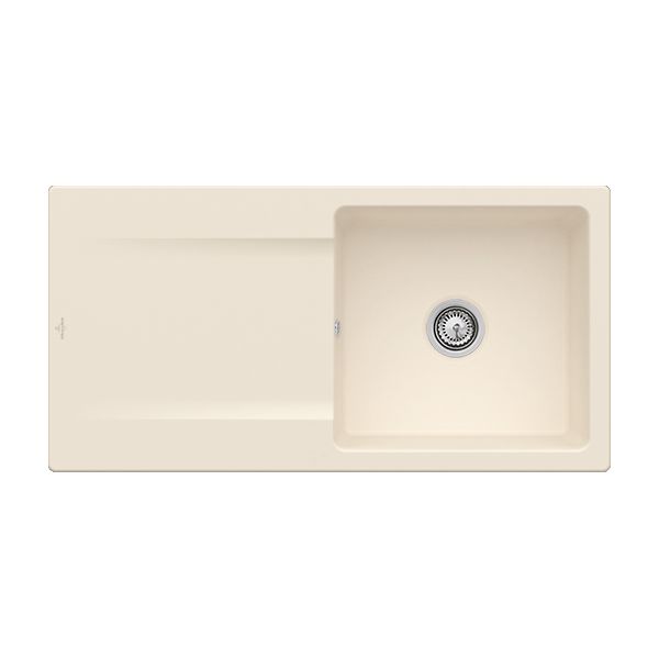 Villeroy&Boch Siluet 60 Zlewozmywak ceramiczny 1-komorowy CeramicPlus 100x51 cm z korkiem pop-up, do wbudowania, z ociekaczem, kremowy Ivory 333602FU