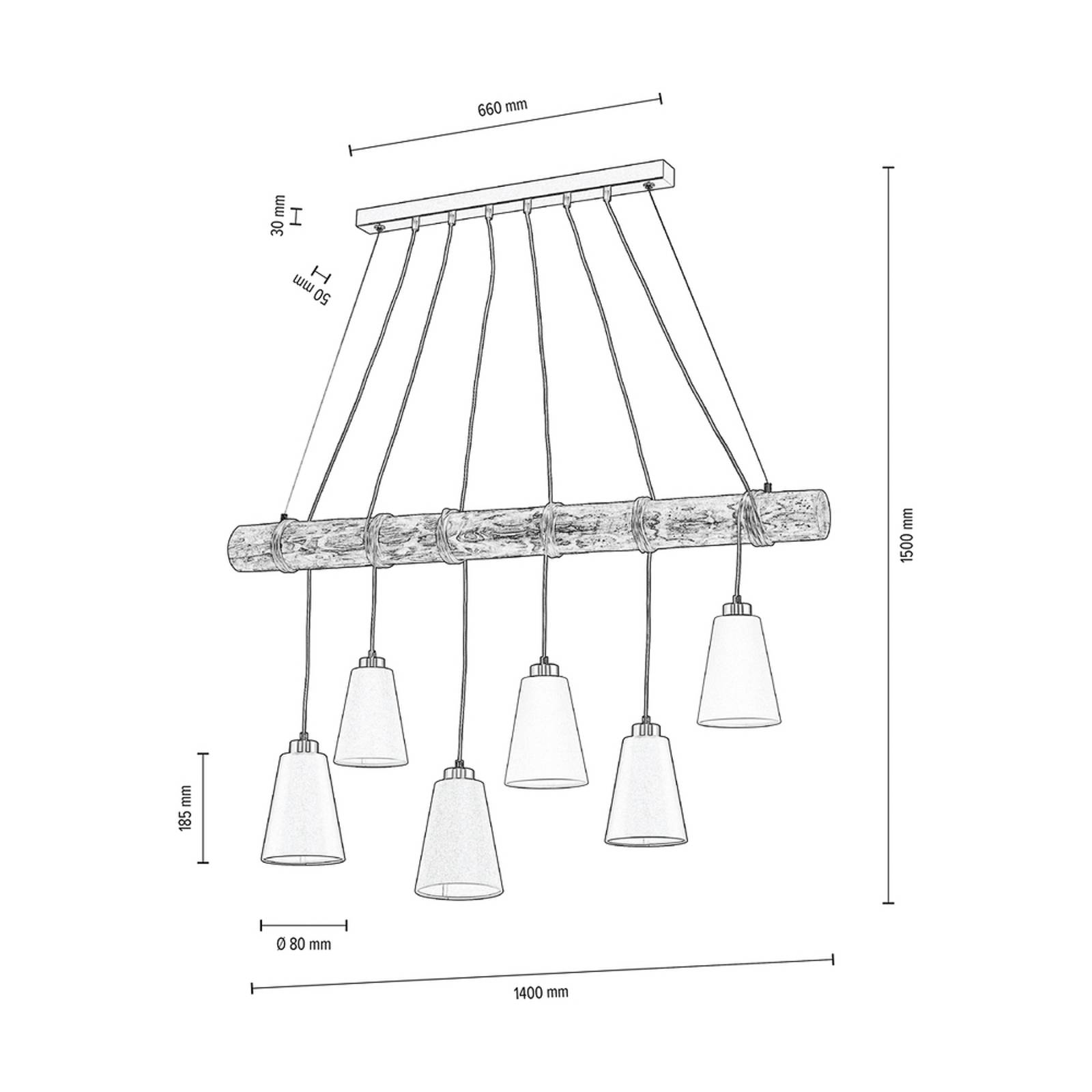 Lampa wisząca Como, 6-punktowa, drewno orzechowe