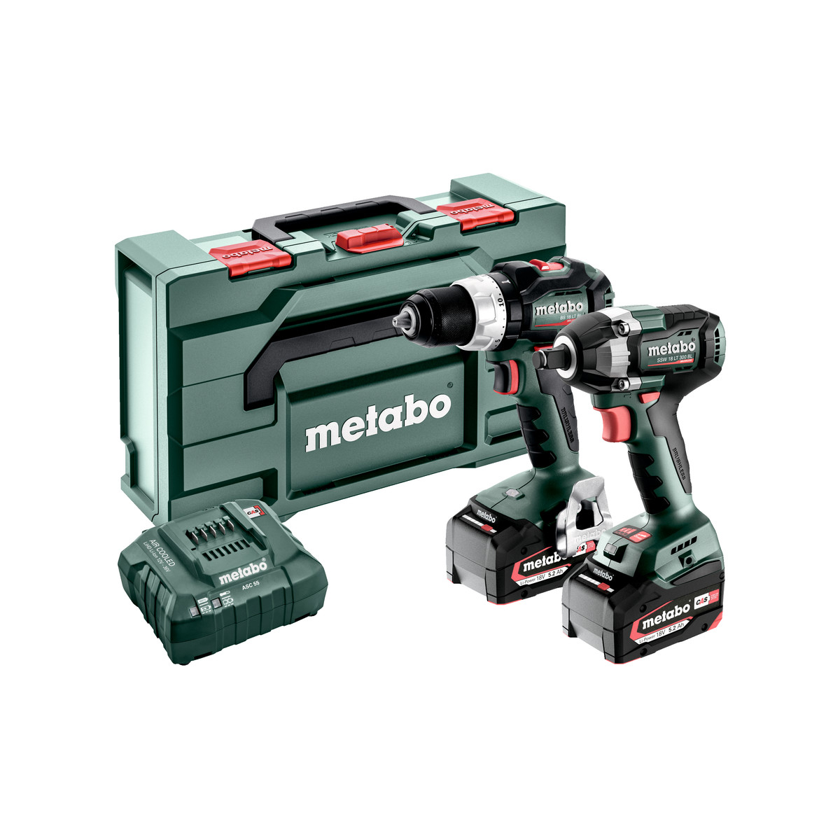 METABO ZESTAW COMBO SET 2.9.3 18V: BS 18 LT BL + SSW 300 LT BL + ŁADOWARKA + 2 AKUMULATORY 5.2AH + METABOX 145L 