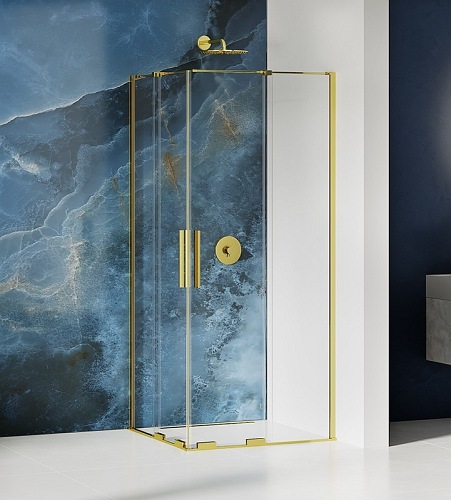 New Trendy EXK-4273 KABINA SMART LIGHT GOLD PROSTOKĄTNA 100x110x200 CZYSTE 8mm ACTIVE SHIELD