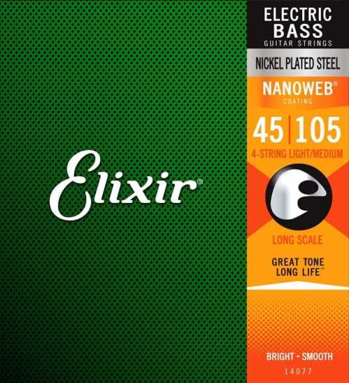 Elixir Struny Nickel-Wound 4-str. Struny basowe E z powłoką nanoweb, Long Scale, Light/Medium (.045-.105) 14077