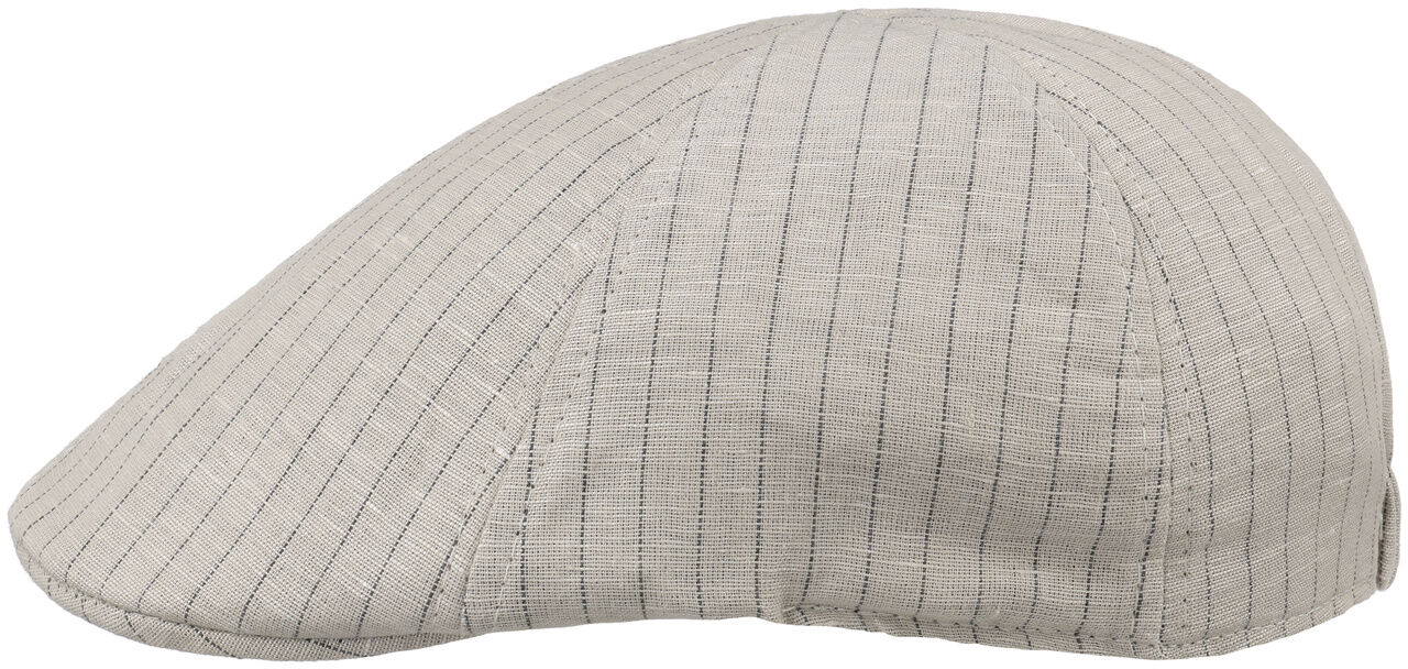 Płaski Kaszkiet z Lnu Classic Stripes by Lipodo, beżowy nakrapiany, M (57-58 cm)