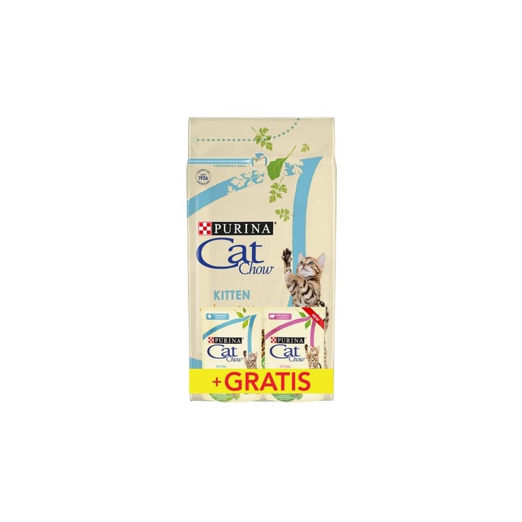 SUCHA karma DLA KOTA PURINA CAT CHOW KITTEN Bogata w kurczaka 1,5kg + GRATIS 2x85g