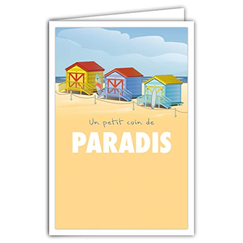 Afie 69-4340 Kartka pocztowa Mały róg raju z kopertą - plakat mini plakat Format 17x11,5cm - Kabiny plażowe Piasek Surfing Wakacje Dzień nad morzem Wyjazd na emeryturę retro vintage