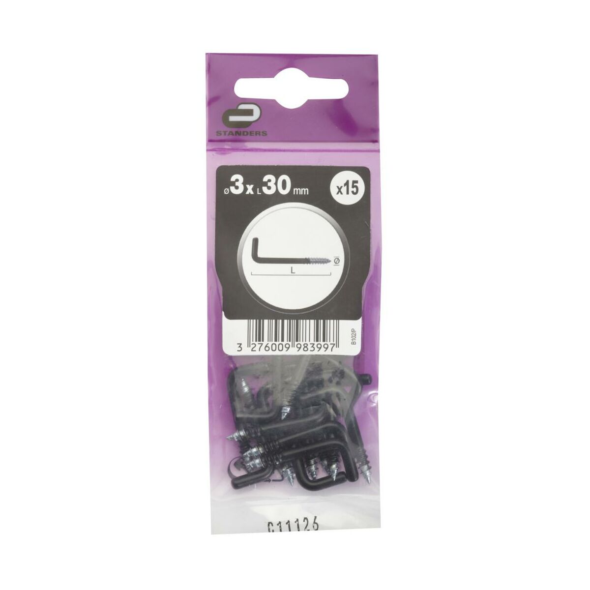 Hak prosty 3 x 30 mm 15 szt. Standers