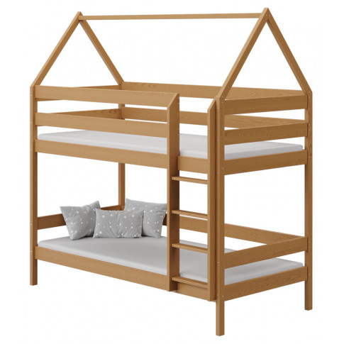 Piętrowe łóżko dziecięce domek plus materace, olcha - Zuzu 3X 200x90 cm