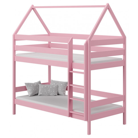 Różowe dziecięce łóżko piętrowe domek skandynawskie - Zuzu 3X 190x80 cm