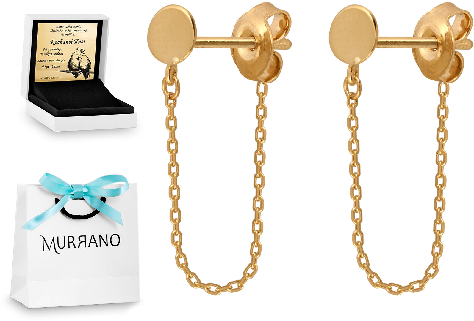 Złote kolczyki 585 na sztyfcie prezent grawer