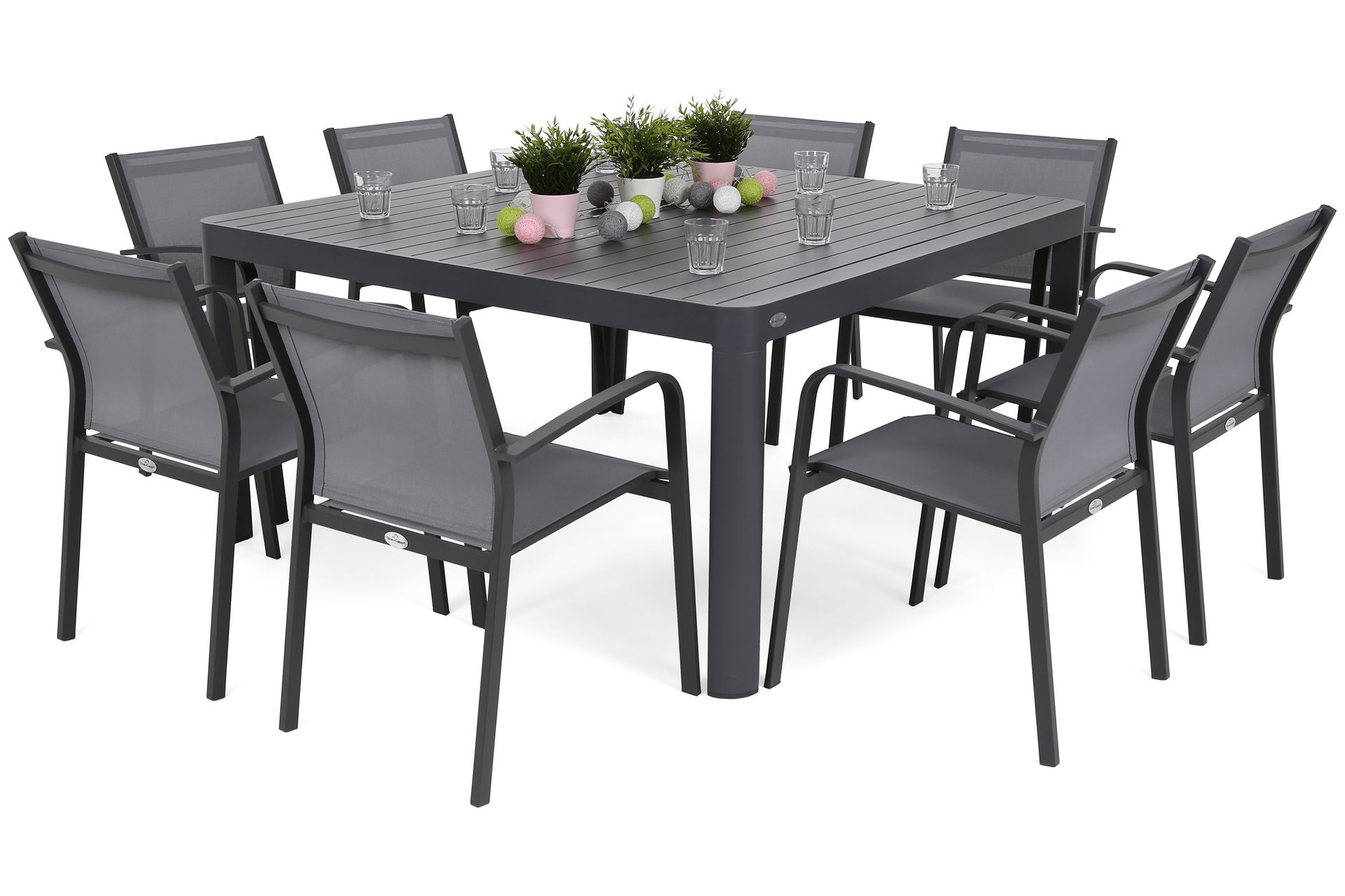 Meble ogrodowe aluminiowe Katania Square Grey / Window Grey 8+1