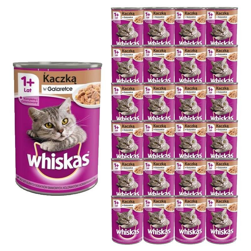 WHISKAS 1+ z Kaczką w Galaretce 24x400 g Puszka Mokra karma dla kotów dorosłych