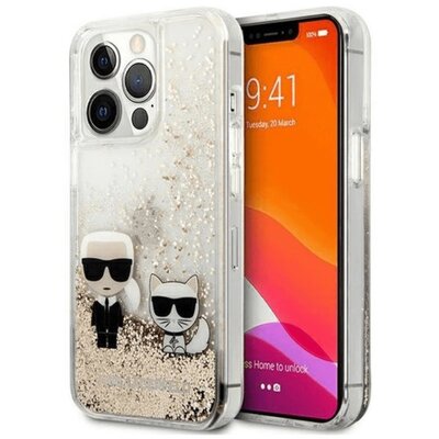 Karl Lagerfeld Liquid Glitter Karl & Choupette - Etui iPhone 13 Pro (złoty) KLHCP13LGKCD