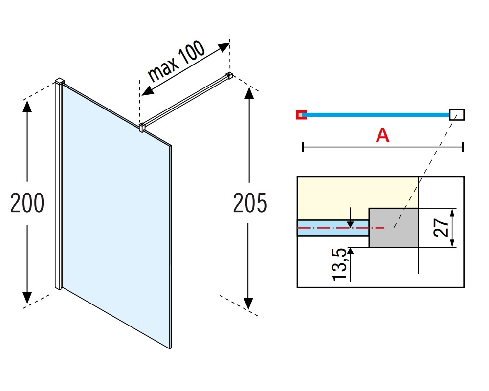 Novellini Kuadra Black H Kabina prysznicowa walk-in 137-140x200 cm szkło przezroczyste, profile czarne KUADH140-1H
