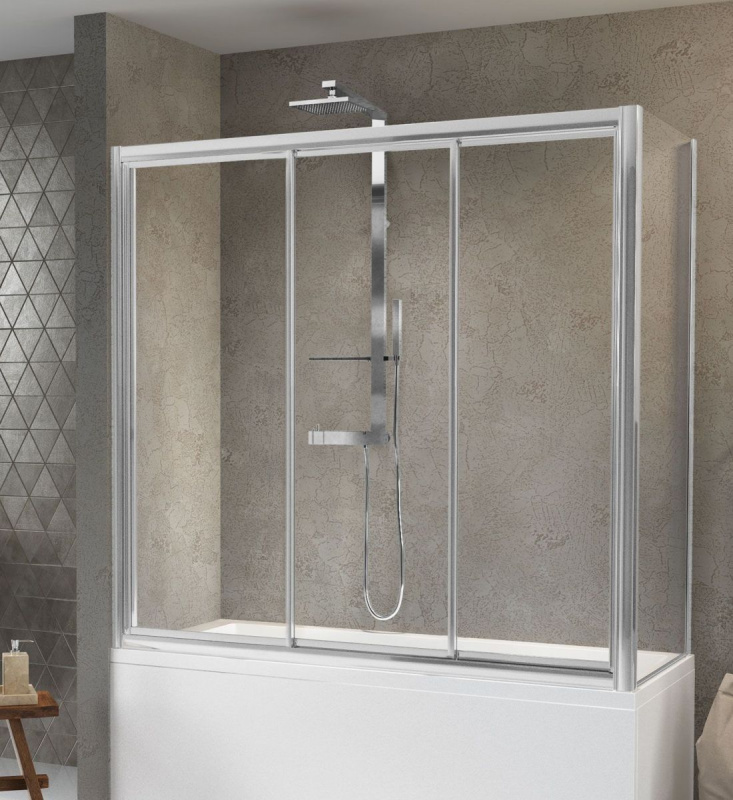 Novellini Aurora 3PV4 Parawan trzyczęściowy przesuwny 150-156x150 cm profile srebrne szkło przezroczyste AURORA3PV150-1B