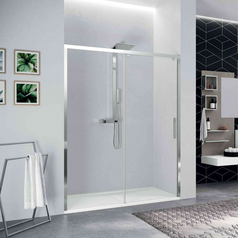 Novellini Kuadra 2.0 2PH Drzwi przesuwne 117-121x200 cm lewe profile srebrne szkło przezroczyste K22PH117S-1B