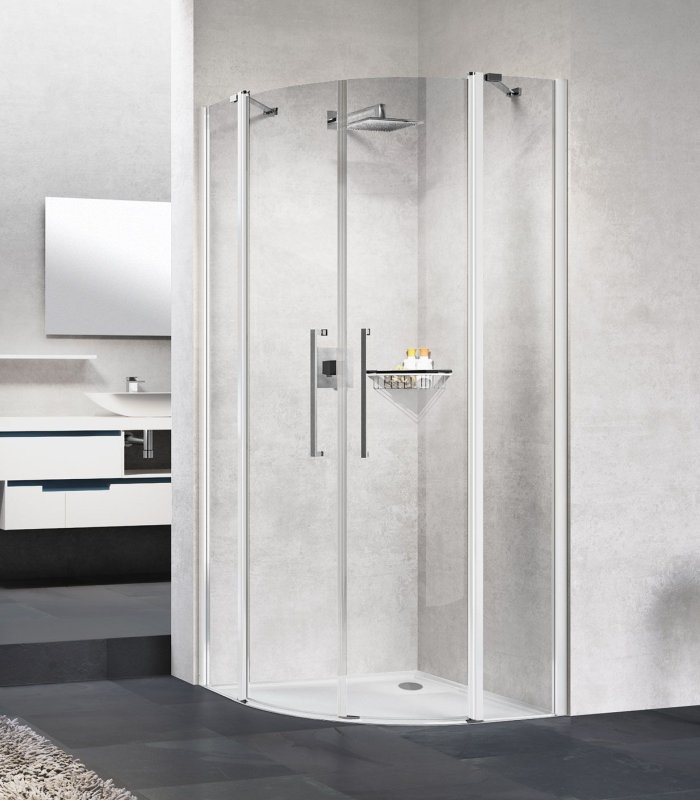 Novellini Young 2.0 R2 Kabina prysznicowa półokrągła 80x80x200 cm drzwi uchylne, profile chrom szkło przezroczyste Y2R80-1K