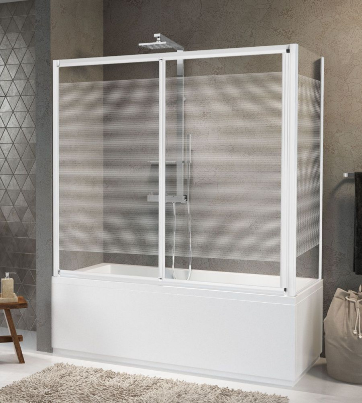 Novellini Aurora 2PV4 Parawan dwuczęściowy przesuwny 144-150x150 cm profile białe szkło przezroczyste AURORA2PV144-1A