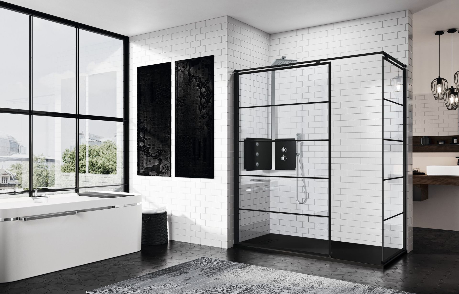 Novellini Kuadra H Stripes Kabina prysznicowa walk-in 137-140x200 cm szkło przezroczyste linie, profile czarne matowe KUADH140-82H