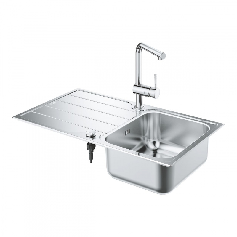 Grohe Minta Zestaw Zlewozmywak stalowy jednokomorowy 86x50 cm + bateria kuchenna stal szlachetna 31573SD1