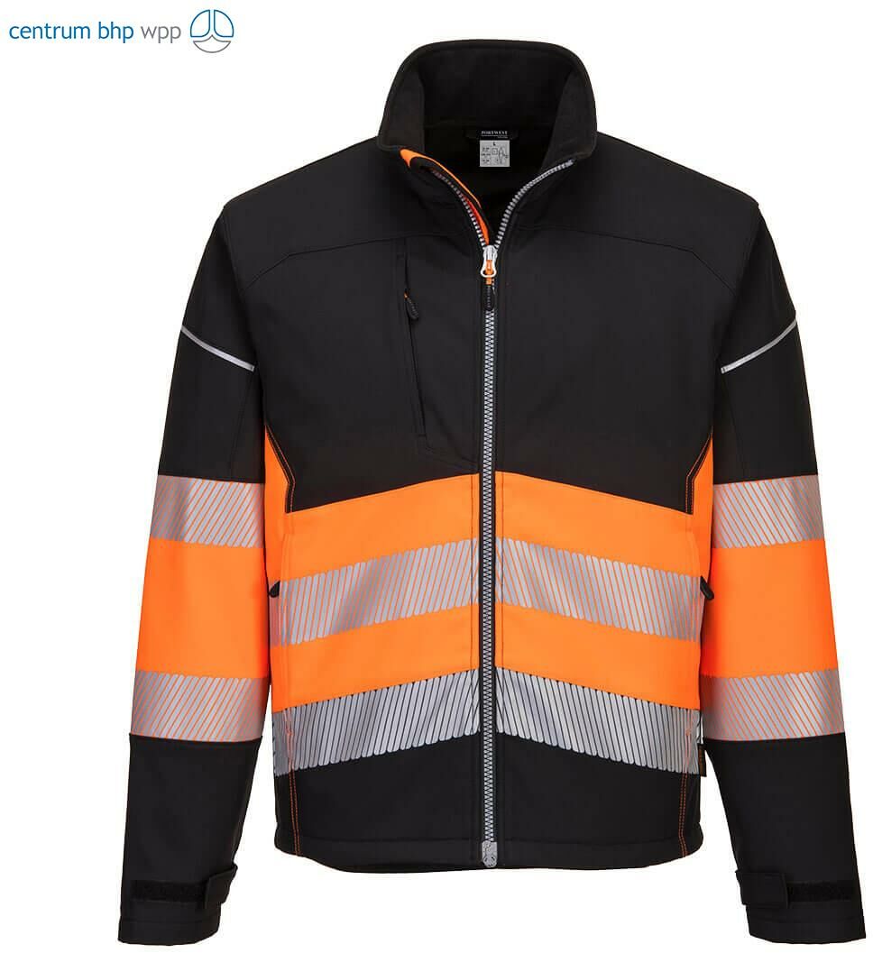 PORTWEST PW375 KURTKA OSTRZEGAWCZA SOFTSHELL PW3 KLASA 1; CZARNY/POMARAŃCZOWY