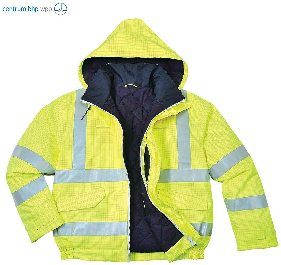 PORTWEST S773 TRUDNOPALNA KURTKA OSTRZEGAWCZA I ANTYSTATYCZNA BOMBER BIZFLAME RAIN; ŻÓŁTY